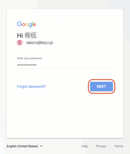 Google login screen