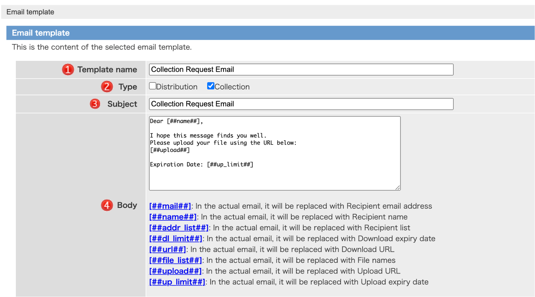mail template:create and edit